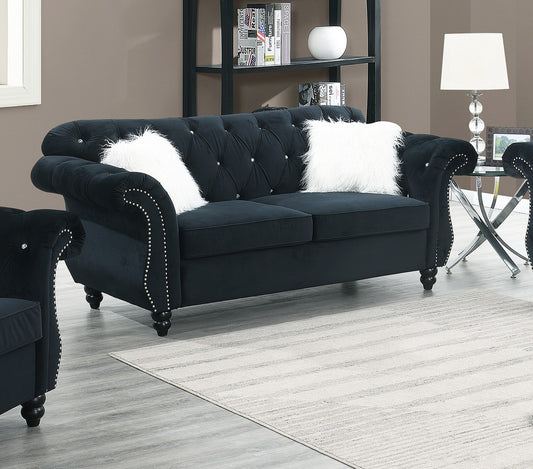 Sereno Velvet Loveseat – Formal Black 2-Seater with Elegant Pillows
