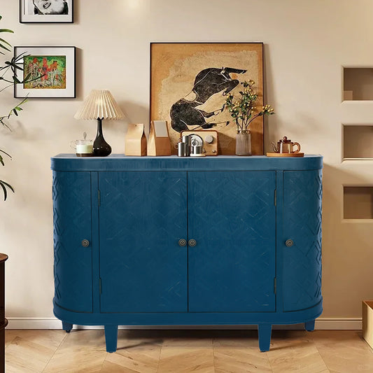 Fluvin Oval Cabinet – 47" Fluted Storage with Sliding Doors & Curvy Edge