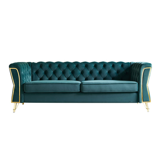 NestEdge ‘VelvetNest” 87” Sofa – Green Tufted Velvet | Modern Luxe Comfort