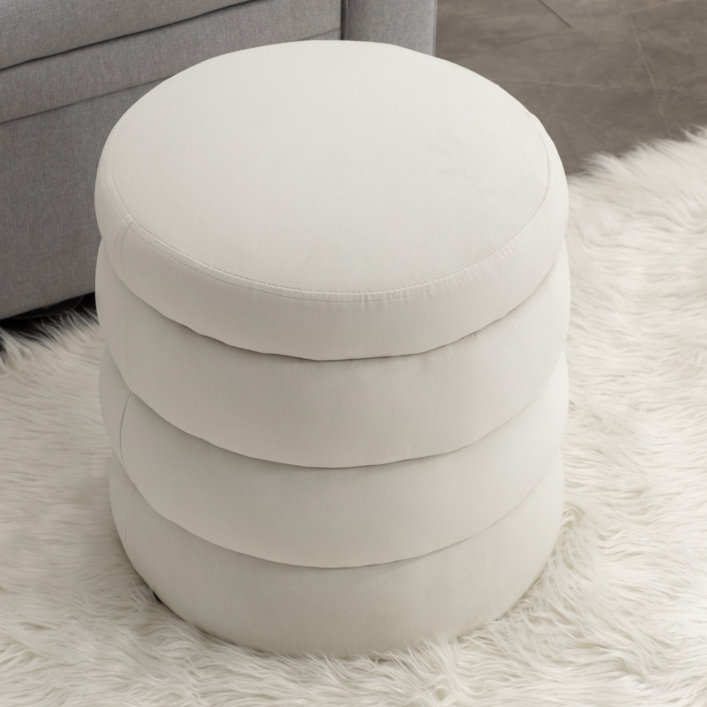 Veluna Ottoman – Ivoryplush Velvet, Cloudrest Form