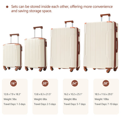 Jetera 6 - Piece Hardshell Luggage Set – White & Brown Expandable Suitcases with Spinner Wheels & TSA Lock - JUSTLIVE NESTJUSTLIVE NEST