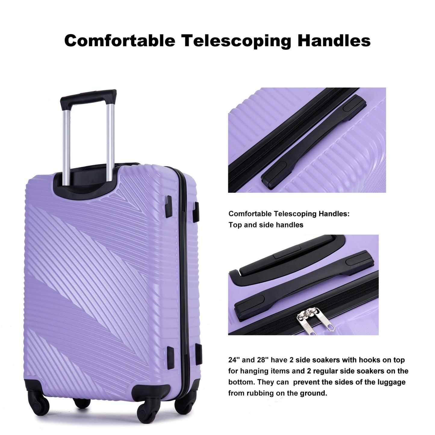 Jetera 3 - Piece Luggage Set – Light Purple PC+ABS Suitcases with Spinner Wheels & Travel Hooks (20/24/28") - JUSTLIVE NESTJUSTLIVE NEST