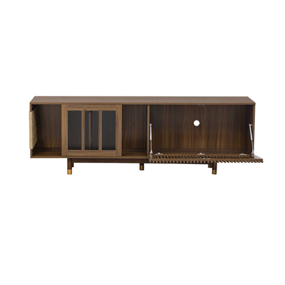 Vero Mid - Century TV Console – Walnut Pet - Friendly Stand with Flip - Down Sliding Door & Cat House - JUSTLIVE NESTJUSTLIVE NEST