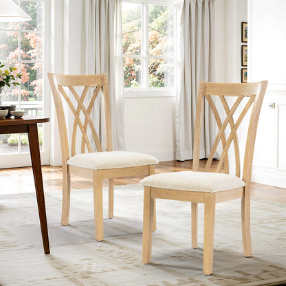 Liora Dining Chairs – Set of 2 Off-White Upholstered Seats with Rubberwood Legs and Glides