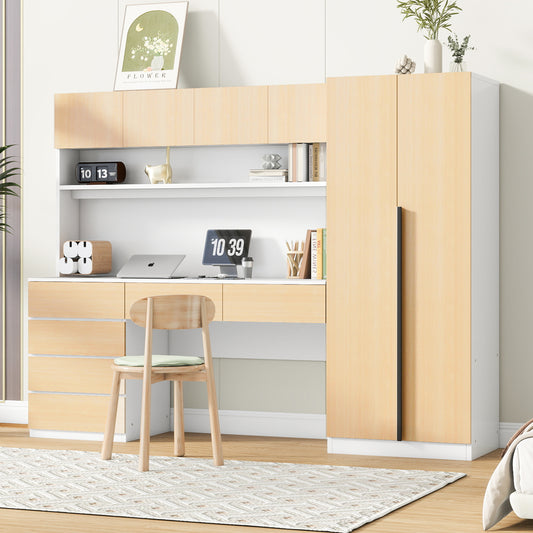 Weyra DuoDesk Wardrobe – 2-Door Natural Finish Storage with Integrated Drawers & Shelves