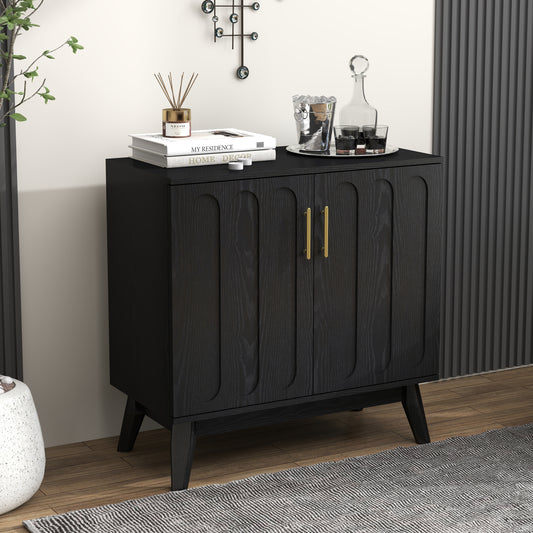 Fluvin Sideboard – Walnut Fluted Cabinet with Wood Legs & Adjustable Shelves
