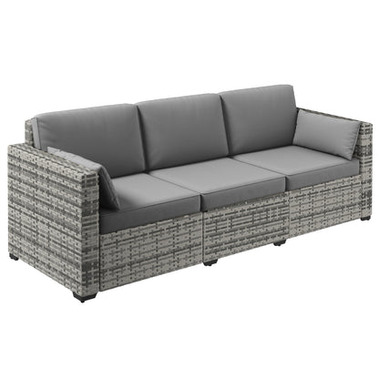 Grayton Wicker Sofa – 3-Seater PE Rattan Couch with Cushions, Deep Outdoor Seating