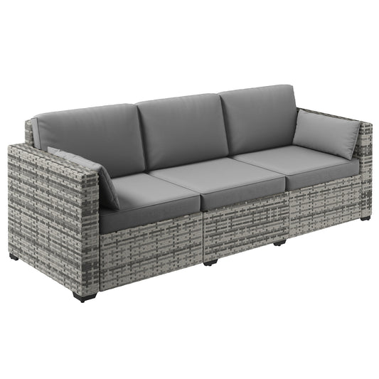 Grayton Wicker Sofa – 3-Seater PE Rattan Couch with Cushions, Deep Outdoor Seating