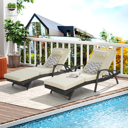 Zelro Reclining Duo – Long Wicker Lounge Chairs with Cushions, 150° Adjustable Backs (Set of 2)
