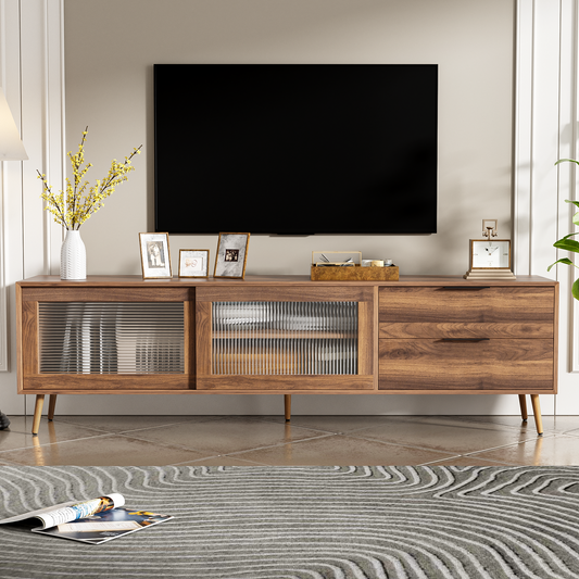 Glavira XL Console – 70" TV Stand with Glass Doors, 2 Drawers & Cabinet