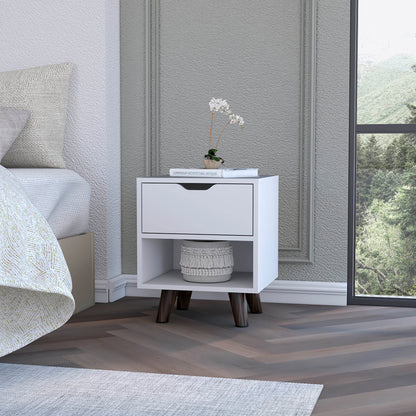 Stravelle Solo Shelf – White Open-Shelf Nightstand for Bright Neutral Spaces