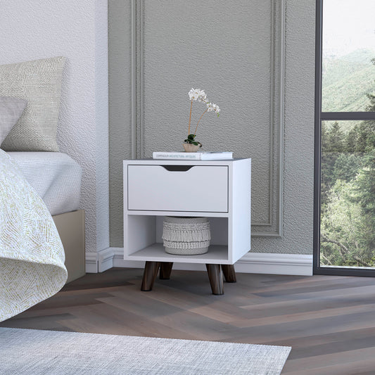 Stravelle Solo Shelf – White Open-Shelf Nightstand for Bright Neutral Spaces