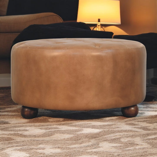 Durvon Ottoman – Saddlehide Leather, HeritageRound Profile