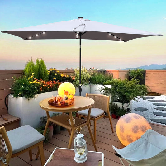 Solair 10x6.5' Rectangular LED Umbrella – Solar Crank Shade with Push - Button Tilt for Patio or Pool - JUSTLIVE NESTJUSTLIVE NEST