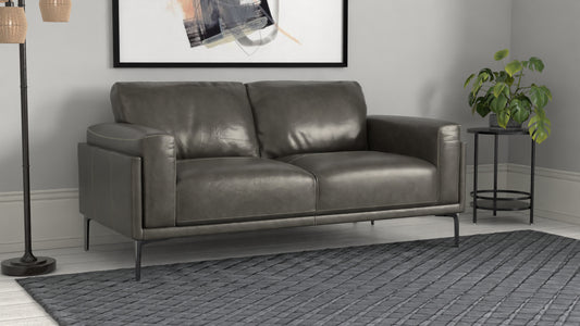 DuskVerve™ Onyx Gray Leather Loveseat – Sleek Upholstered 2-Seater for Modern Spaces