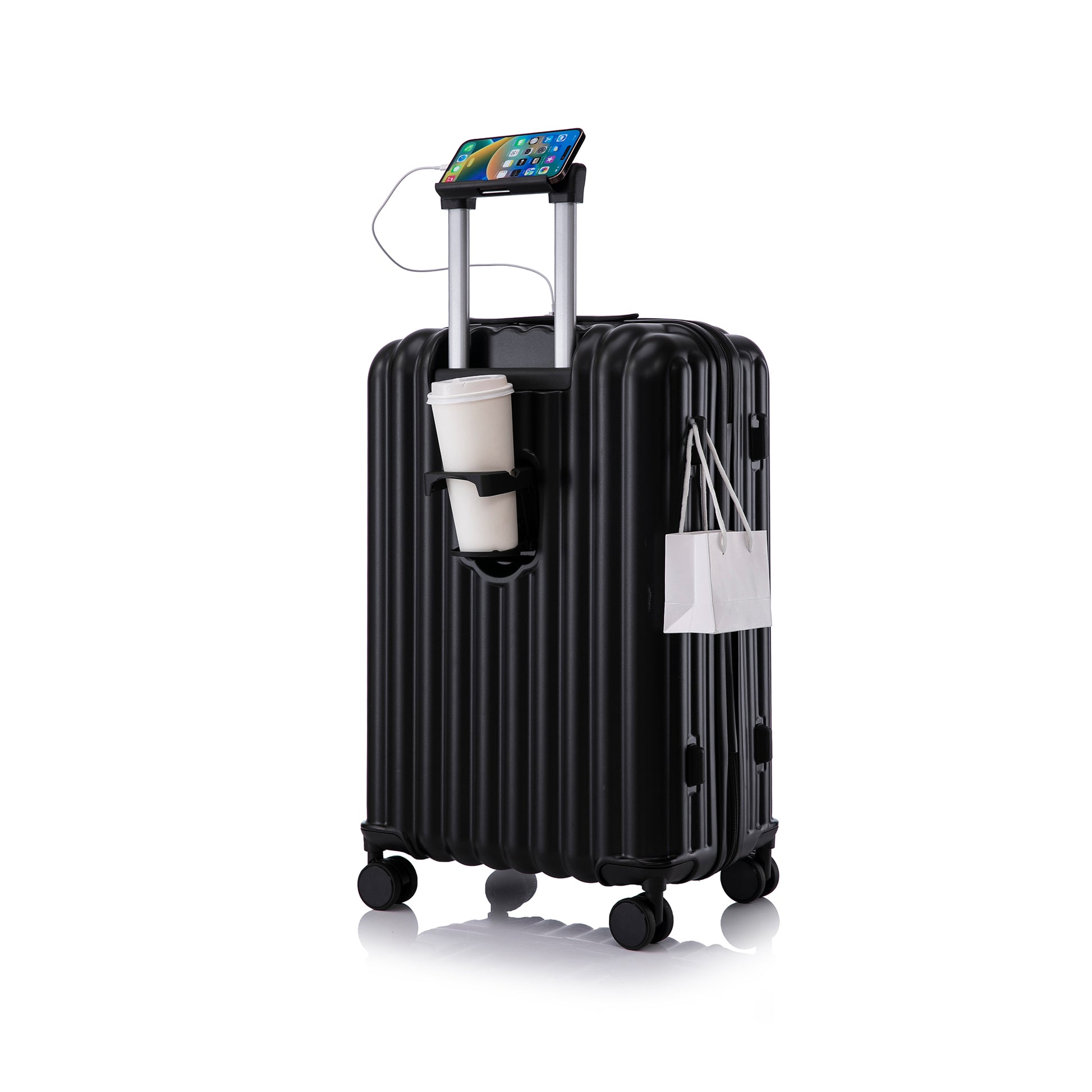 Jetera 3 - Piece ABS Luggage Set – Black Suitcases with Spinner Wheels, USB Port, Cup & Phone Holder (20/24/28") - JUSTLIVE NESTJUSTLIVE NEST