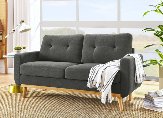 68' Tufted Loveseat – Mid-Century Upholstered Sofa with Wooden Legs
