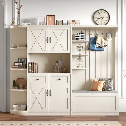 Multivyn Hall Combo – 2-in-1 Storage & Hall Tree with Hooks in Antique Beige