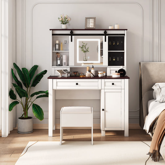 Farmessa Glow Console – 41.7" Farmhouse Vanity Table with Mirror, Cabinet & 4 Drawers, 3 Color Modes