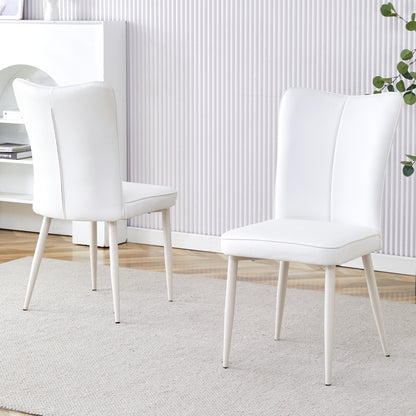 Vetra White Dining Chair Set – 2 White PU Curved Seats with White Metal Legs