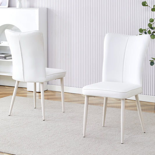 Vetra White Dining Chair Set – 2 White PU Curved Seats with White Metal Legs