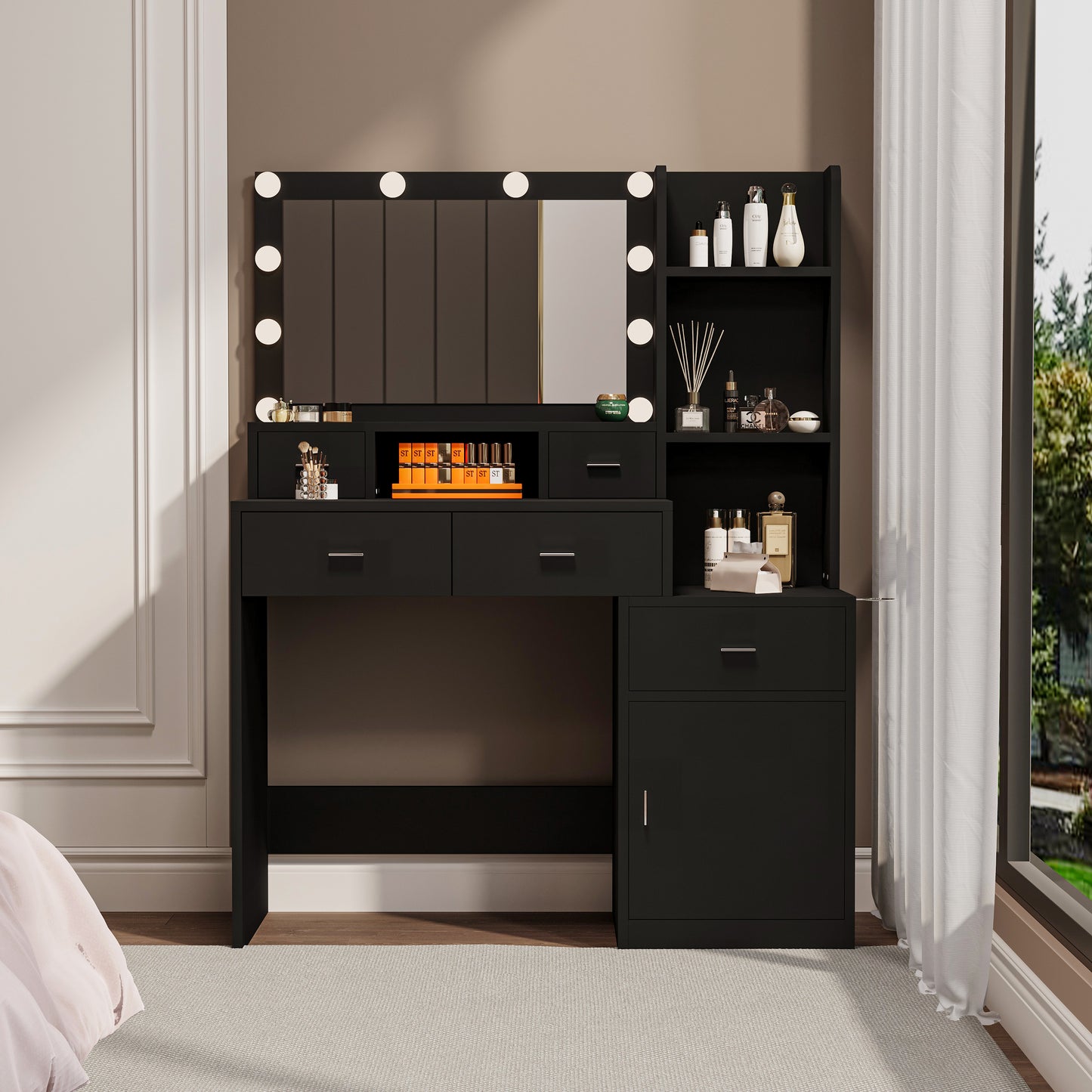 Velora SmartView Station – White Vanity Table with Smart Mirror, Storage Cabinet & Dressing Pad