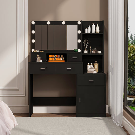 Velora SmartView Station – White Vanity Table with Smart Mirror, Storage Cabinet & Dressing Pad