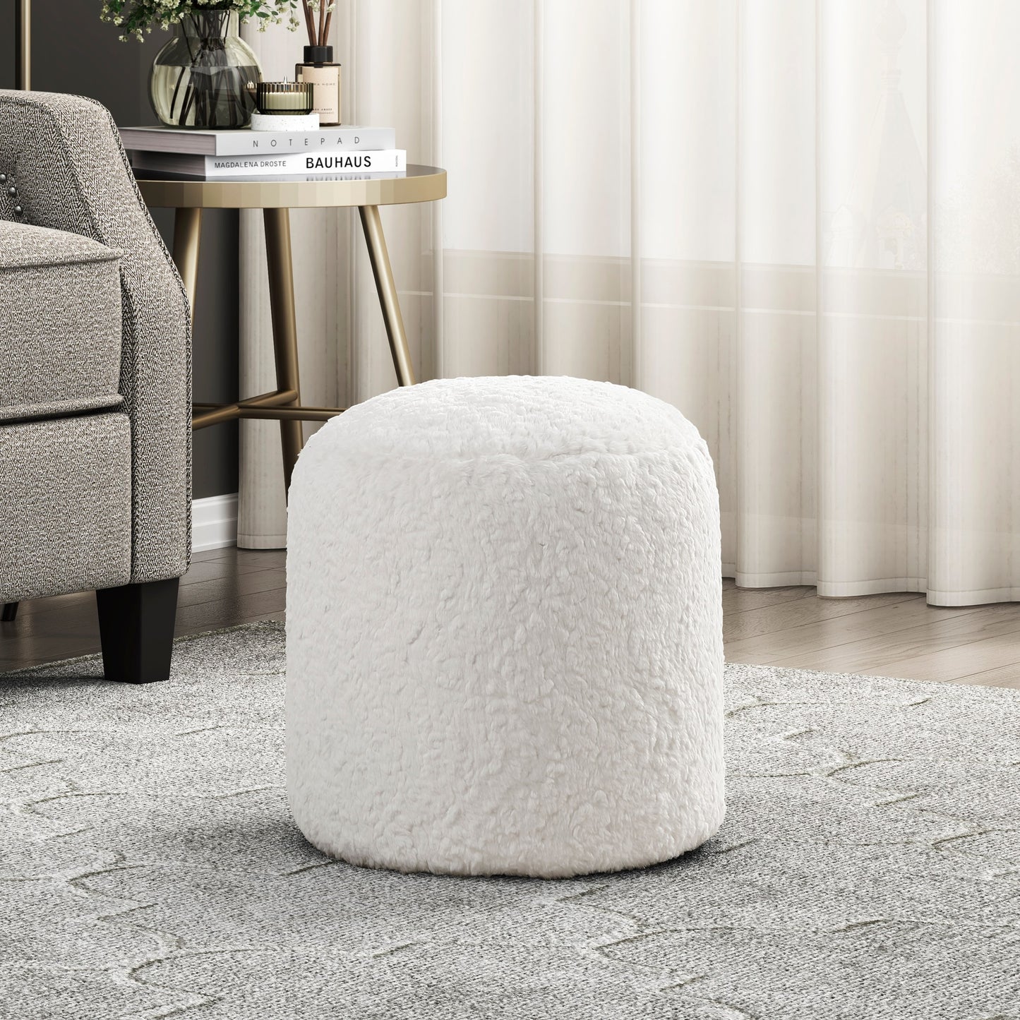 Flarra Pouf – Ivoryfuzz Finish, CozyNest Floor Seat