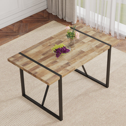 Retra Dining Table – Retro Rectangular Textured Top with Black Metal Legs