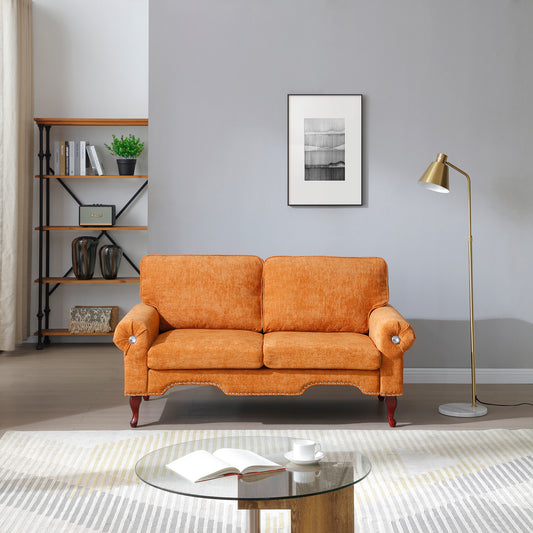 Monaco Terra Loveseat – Chic Orange Linen Sofa with Crystal Buttons & Copper Nailhead