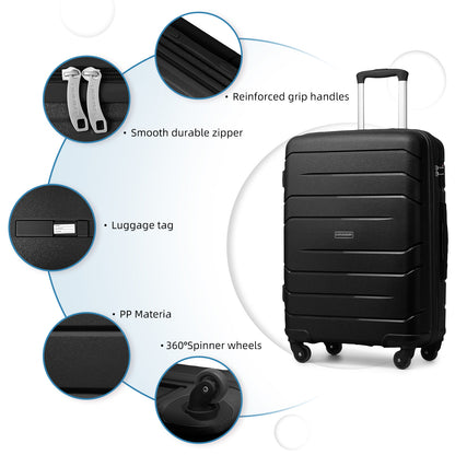 Jetera 5 - Piece PP Luggage Set – Expandable Hardside Suitcases with Spinner Wheels & TSA Lock (Black) - JUSTLIVE NESTJUSTLIVE NEST