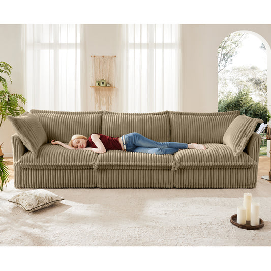 JUSTLIVE ‘Comfina Luxe” Sofa – Camel Corduroy | Slipcovered 3-Seater + Deep Seat + Oversized Cushions