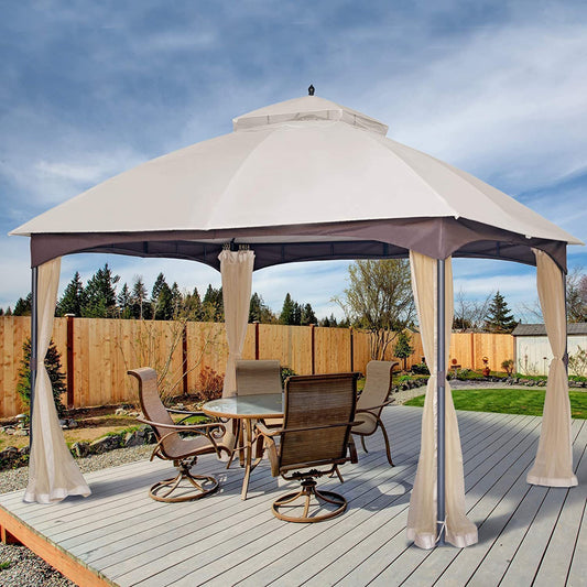 Aurelia 10x12' Soft - Top Metal Gazebo – Heavy Duty Outdoor Pavilion with Mosquito Net & Steel Roof Frame - JUSTLIVE NESTJUSTLIVE NEST