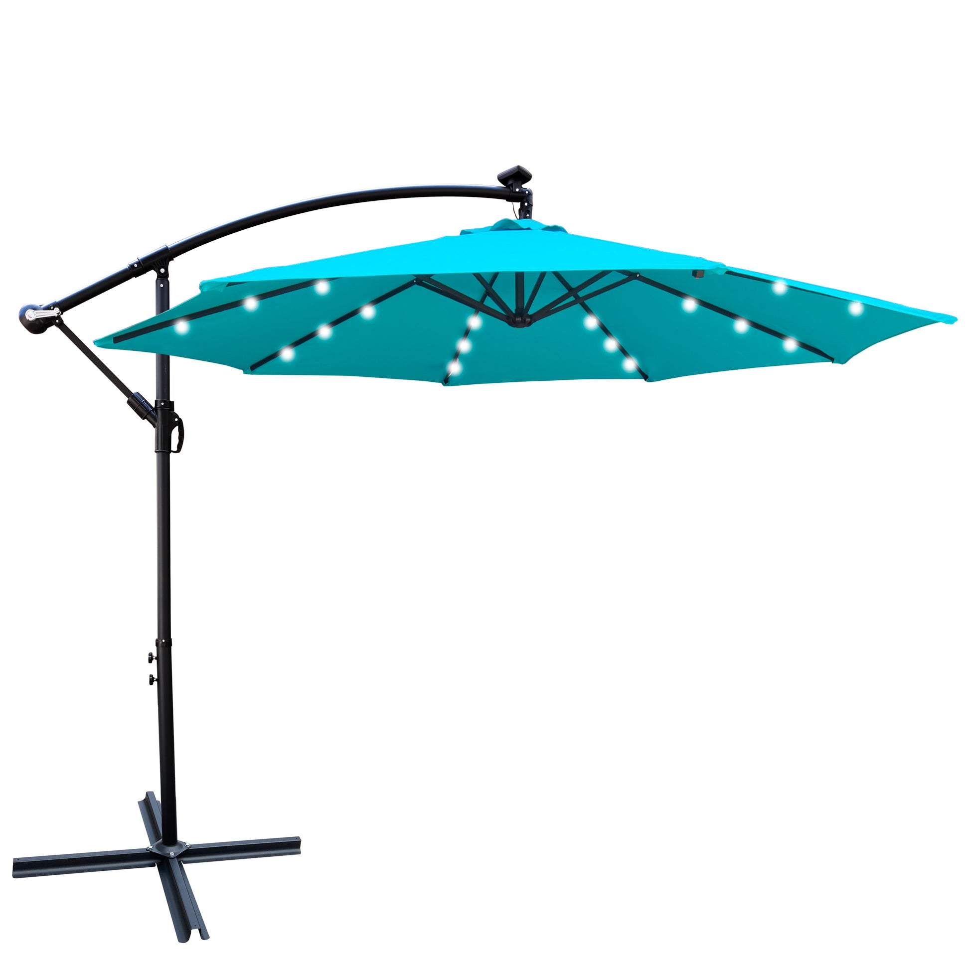 Solair 10' LED Market Umbrella – Solar - Powered Patio Shade with Crank, 8 Ribs & Cross Base - JUSTLIVE NESTJUSTLIVE NEST