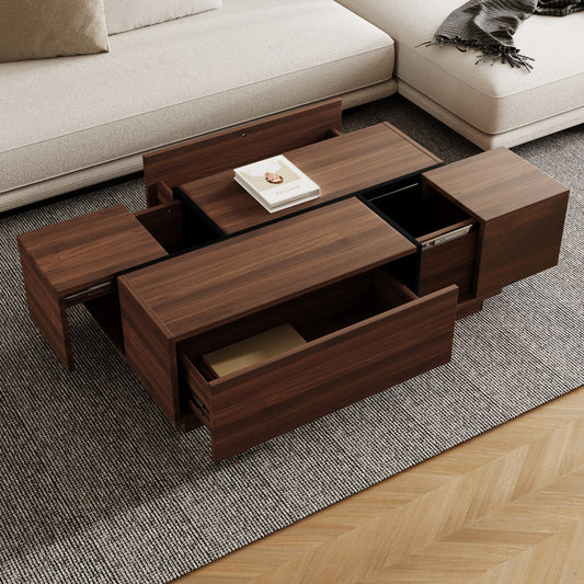 Sylver Slide Table – 47.2" Walnut Coffee Table with Sliding Top and Hidden Storage