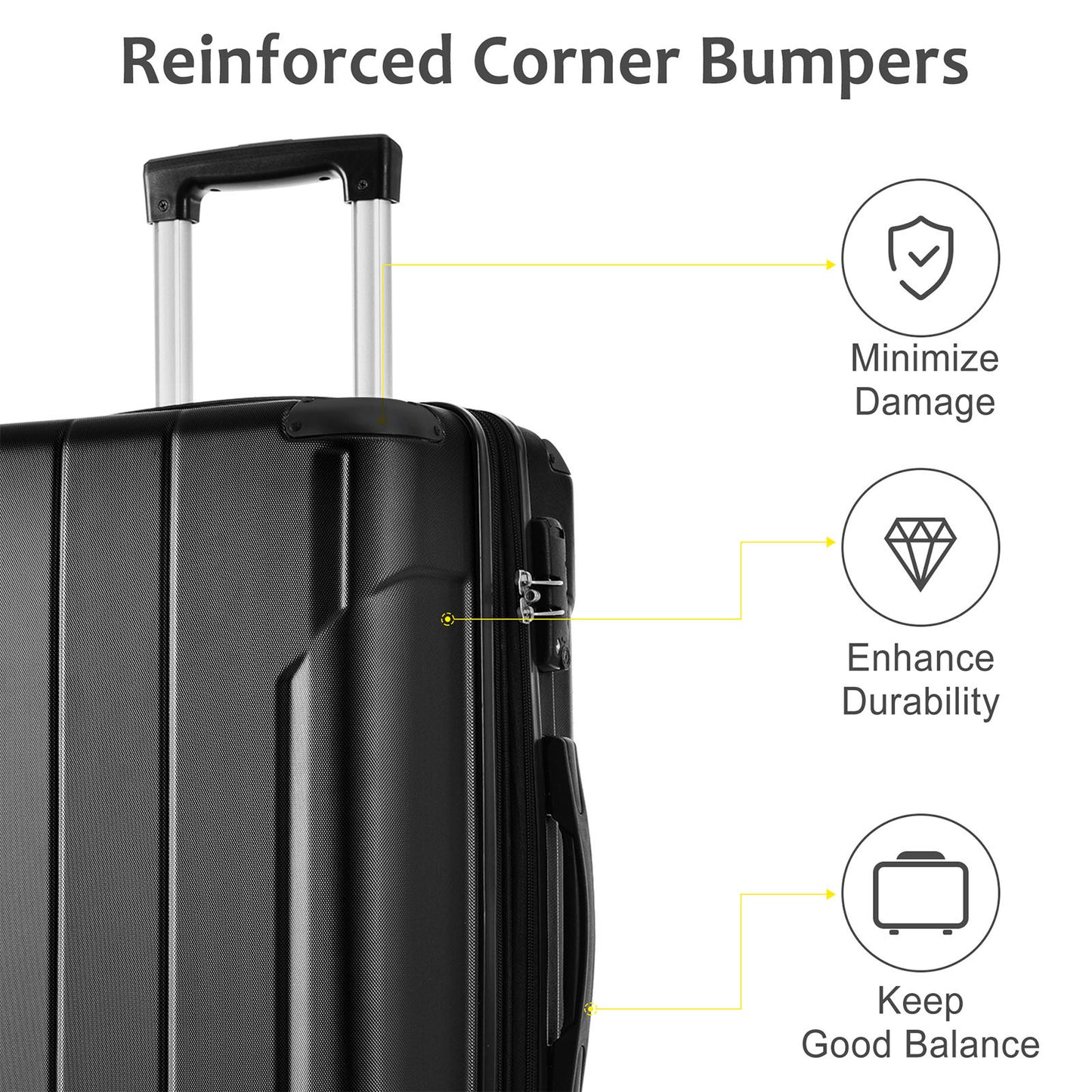 Jetera 3 - Piece ABS Luggage Set – Black Expandable Suitcases with Double Spinner Wheels & TSA Lock (20/24/28") - JUSTLIVE NESTJUSTLIVE NEST