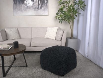 Nola Pouf – Dark Charcoal Microfiber Square Seat