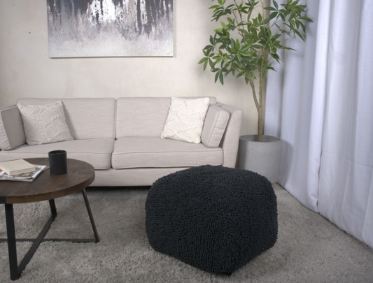 Nola Pouf – Dark Charcoal Microfiber Square Seat