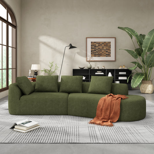 NestEdge ‘CurveLuxe” 116” Sectional Sofa – Pearl Upholstery | Chaise Lounge + High-Density Comfort