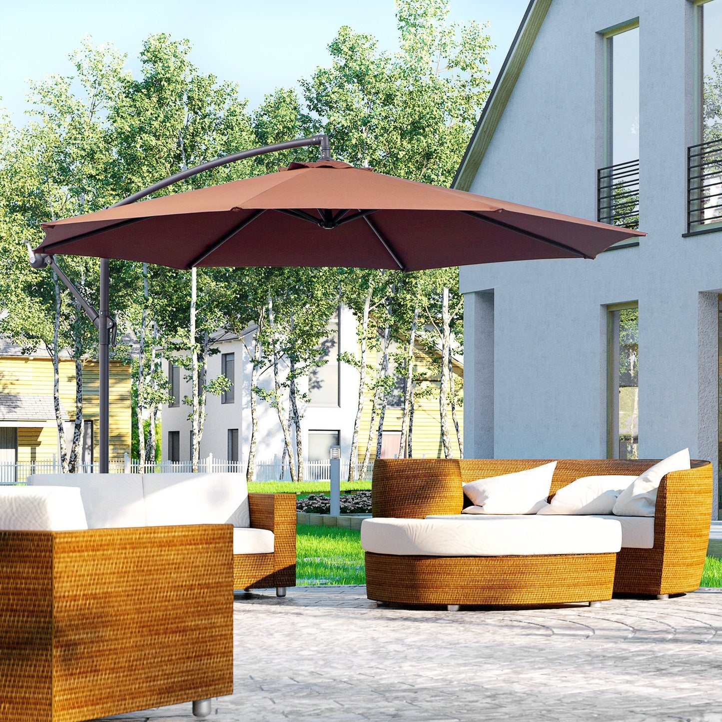 Solair 10' Cantilever Umbrella – Square Hanging Shade with Tilt & 360° Rotation (Red) - JUSTLIVE NESTJUSTLIVE NEST