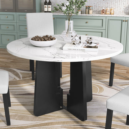 Midza Round Dining Table – 43'' Black Marble Look, Mid-Century Café Style