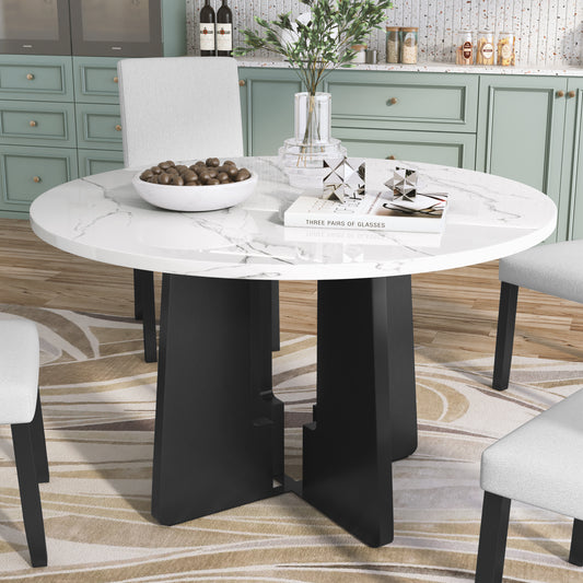Midza Round Dining Table – 43'' Black Marble Look, Mid-Century Café Style