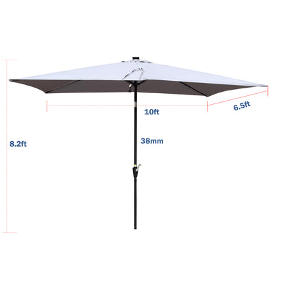 Solair 10x6.5' Rectangular LED Umbrella – Solar Crank Shade with Push - Button Tilt for Patio or Pool - JUSTLIVE NESTJUSTLIVE NEST