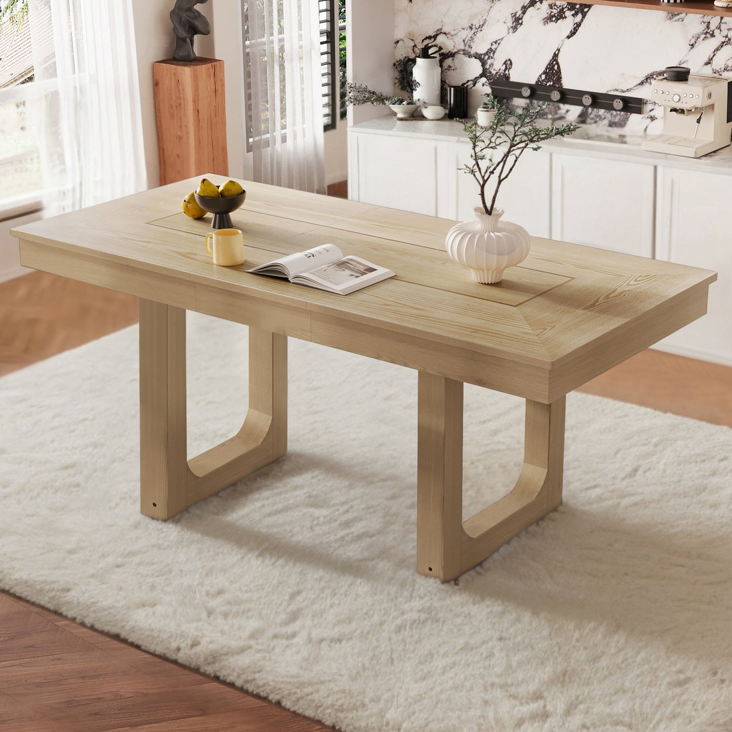 Karnet Extendable Dining Table – 60–78'' Natural Finish with Removable Leaf