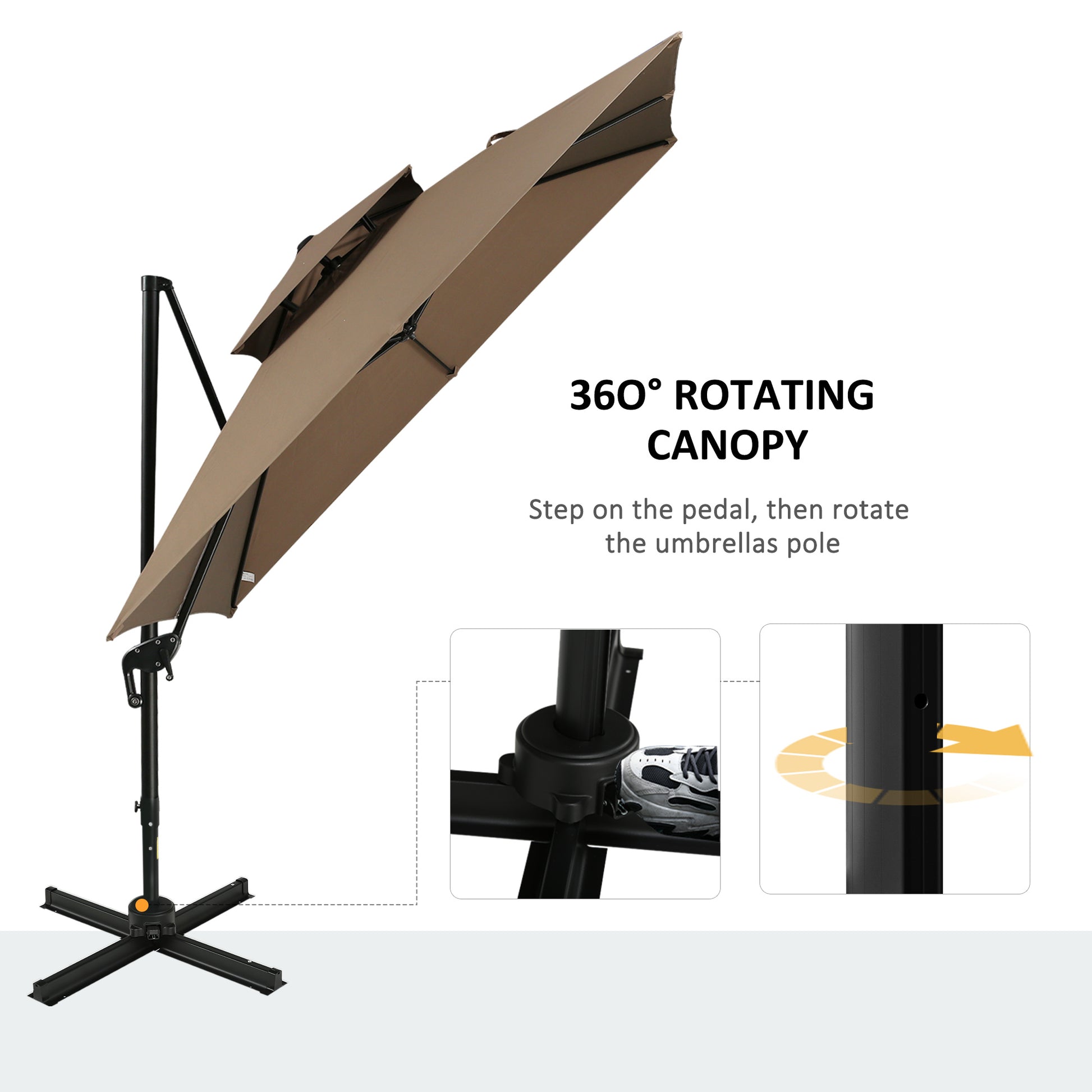 Solair 10' Double - Top Offset Umbrella – Hanging Cantilever with Crank, Base & 360° Rotation (Coffee) - JUSTLIVE NESTJUSTLIVE NEST