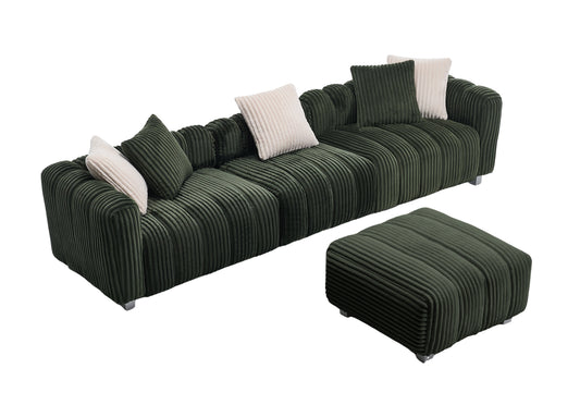 NestEdge ‘CordiNest” 114” Cozy Corduroy Sofa + Ottoman – Strong Wood Frame