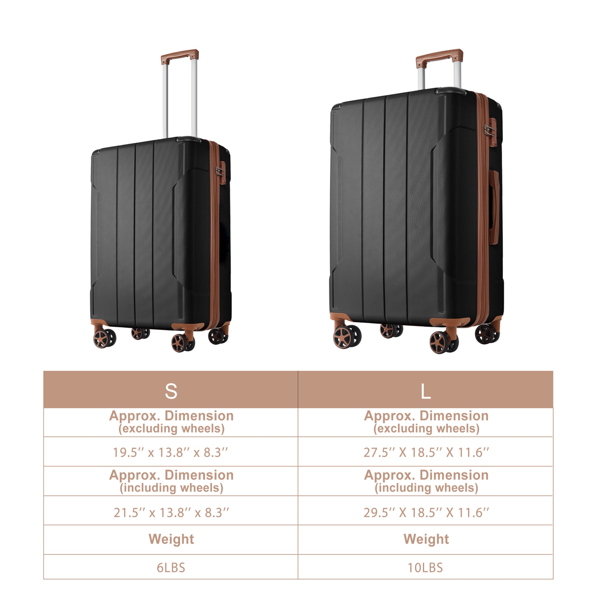 Jetera 2 - Piece ABS Luggage Set – Black & Brown Suitcases with Double Wheels, Expandable 28" and Carry - On 20" - JUSTLIVE NESTJUSTLIVE NEST