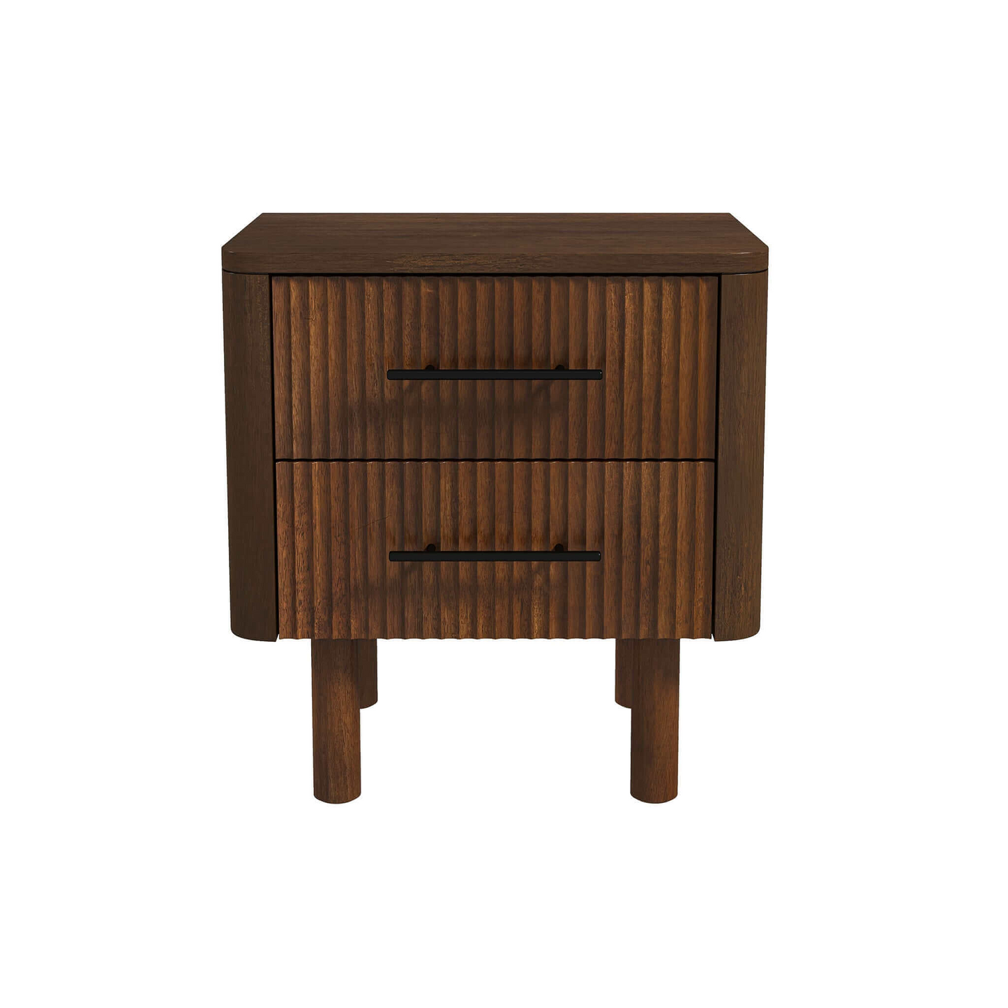 Logano Chest – Walnut Mid-Century Nightstand with 2 Drawers & Open Shelf (24x22x15)