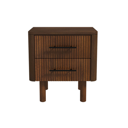 Logano Chest – Walnut Mid-Century Nightstand with 2 Drawers & Open Shelf (24x22x15)