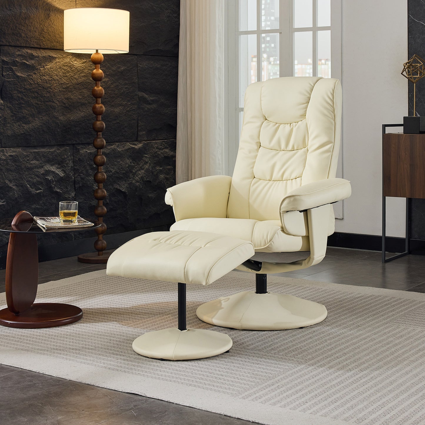 Vetra Recliner Set – 360° Swivel Massage Chair & Ottoman with Heat & 5-Point Vibration (Beige)